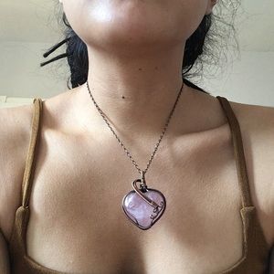 Rose Quartz Crystal Heart Necklace